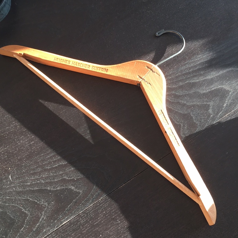VTG wooden Hughes Hatcher suffrin garment hanger